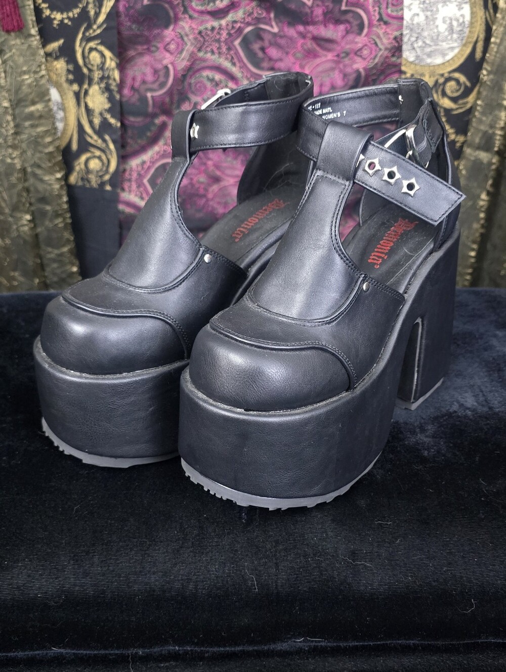 Demonia Black Studded Platform Heels